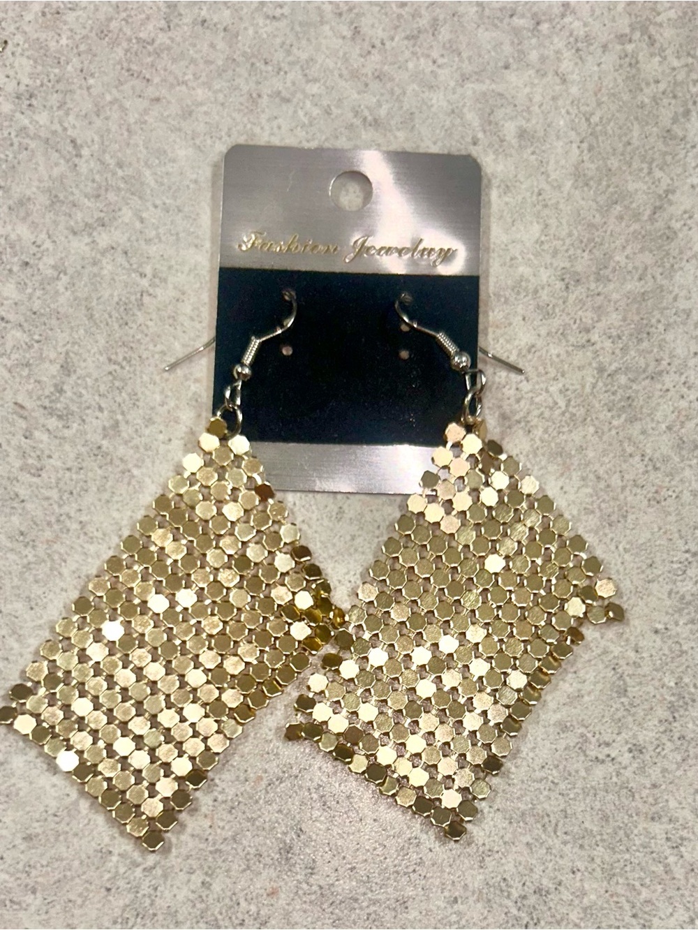 Sequin Mesh Dangle Earrings - Gold - Unbranded